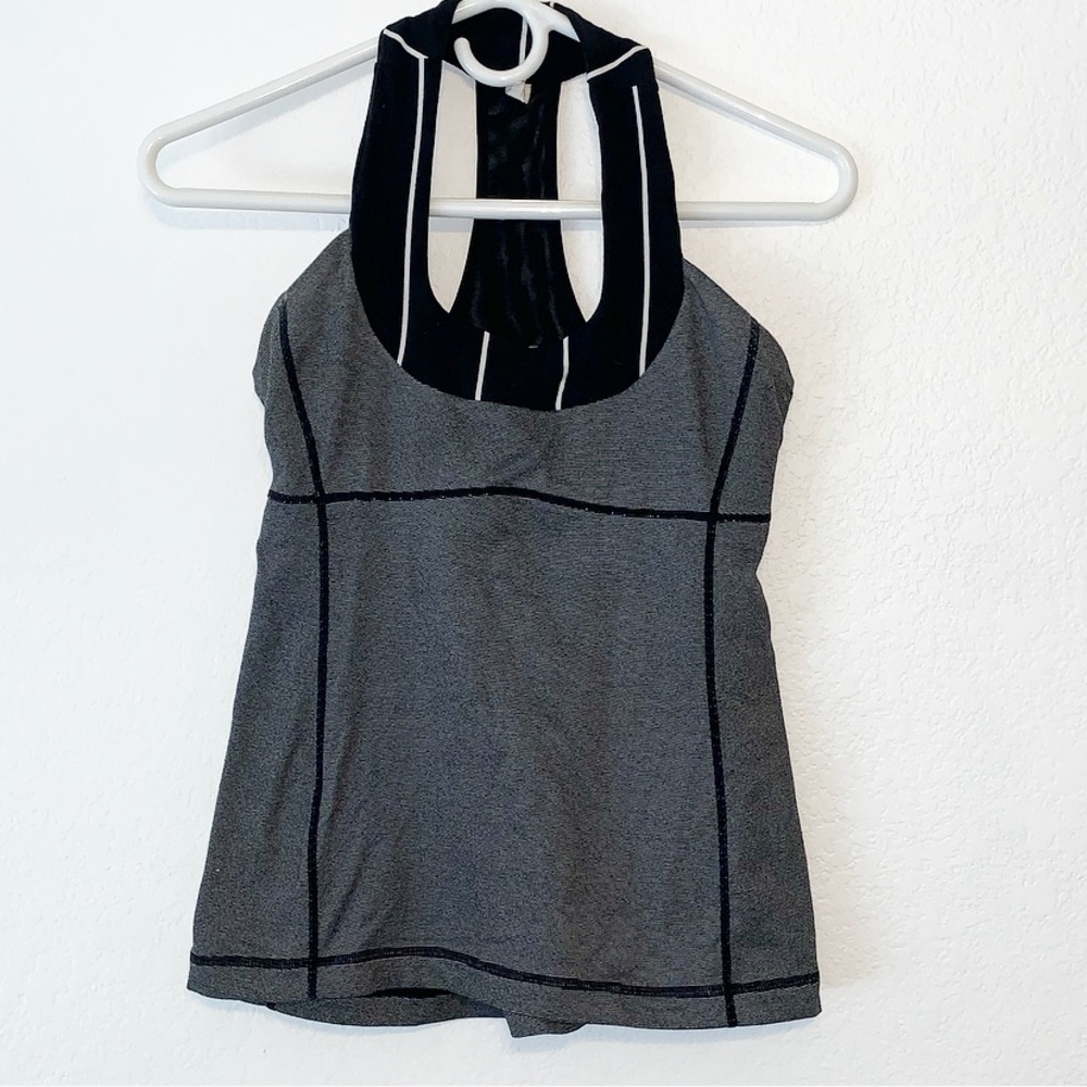 LULULEMON WOMENS SCOOP NECK TANK TOP RACERBACK BLACK WHITE WORKOUT SIZE 6
